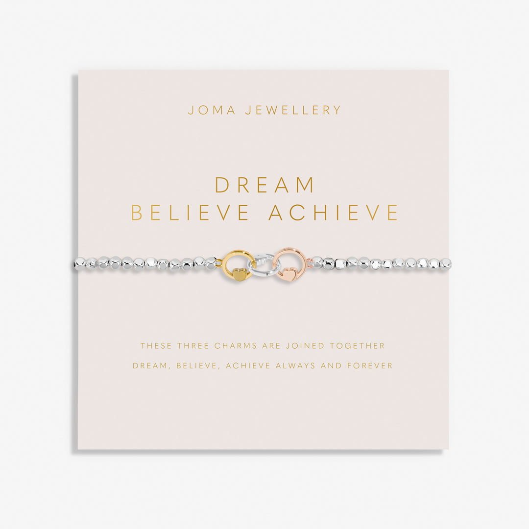 Joma Jewellery Forever Yours Dream Believe Achieve Silver, Gold Plated & Rose Gold Plated Bracelet