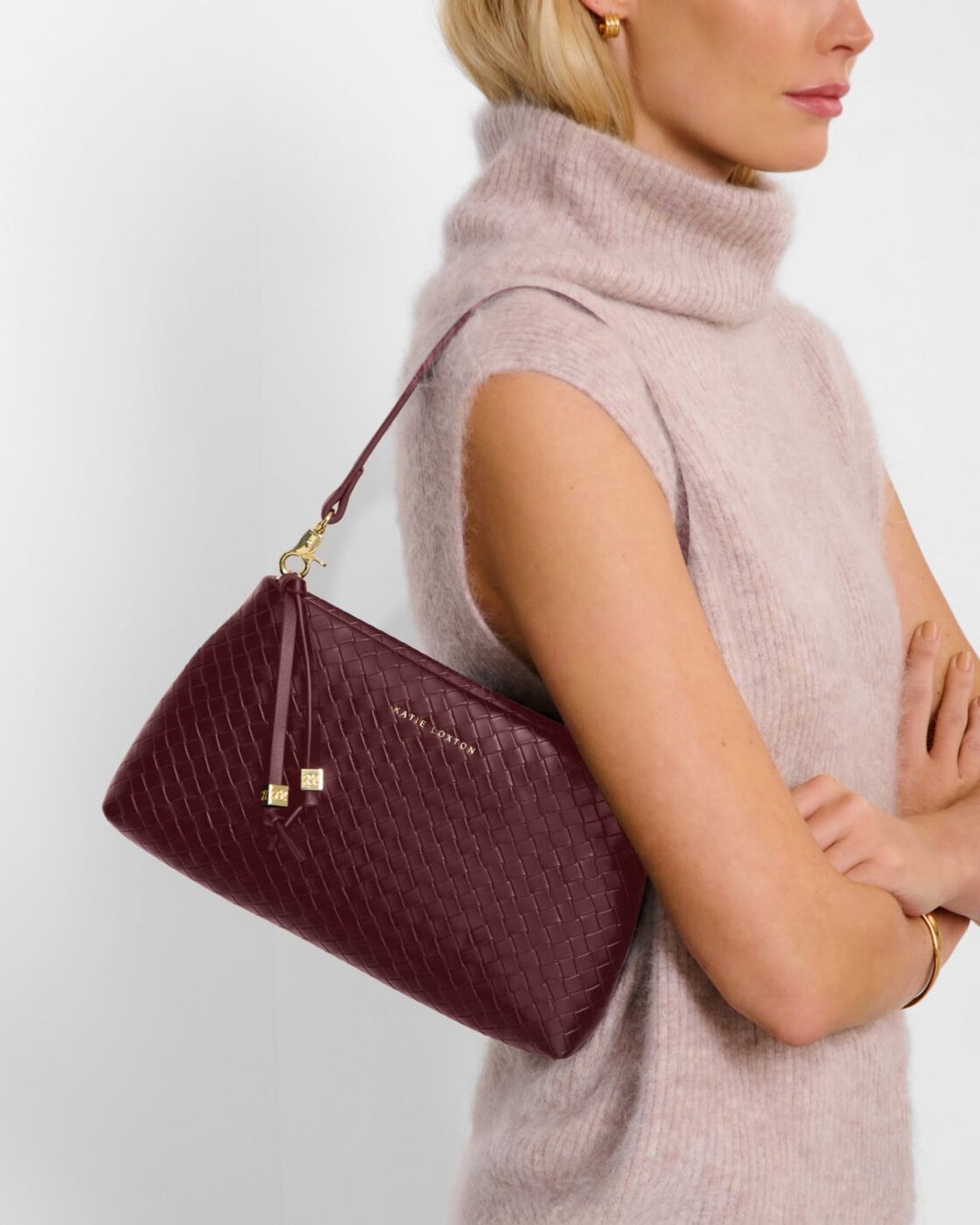 Katie Loxton Nova Woven Texture Clutch Cherry