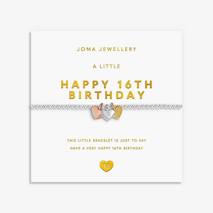 Joma Jewellery A Little Charmed Moments Happy 16th Birthday Silver, Gold & Rose Gold Plated Bracelet