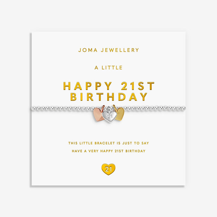 Joma Jewellery A Little Charmed Moments Happy 21st Birthday Silver, Gold & Rose Gold Plated Bracelet