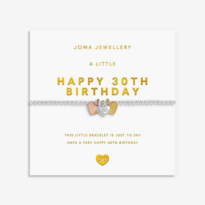 Joma Jewellery A Little Charmed Moments Happy 30th Birthday Silver, Gold & Rose Gold Plated Bracelet