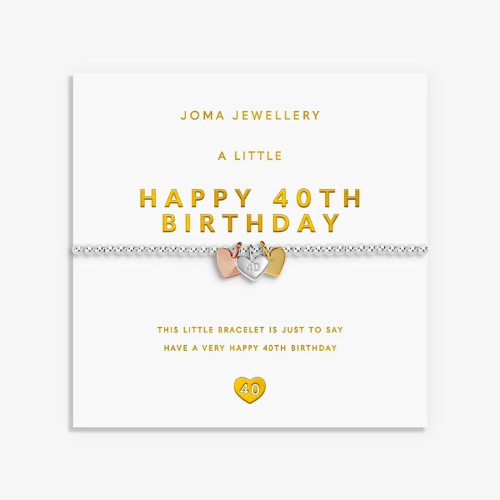 Joma Jewellery A Little Charmed Moments Happy 40th Birthday Silver, Gold & Rose Gold Plated Bracelet