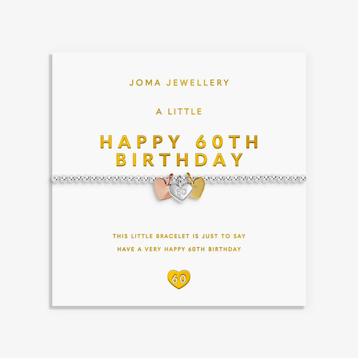Joma Jewellery A Little Charmed Moments Happy 60th Birthday Silver, Gold & Rose Gold Plated Bracelet