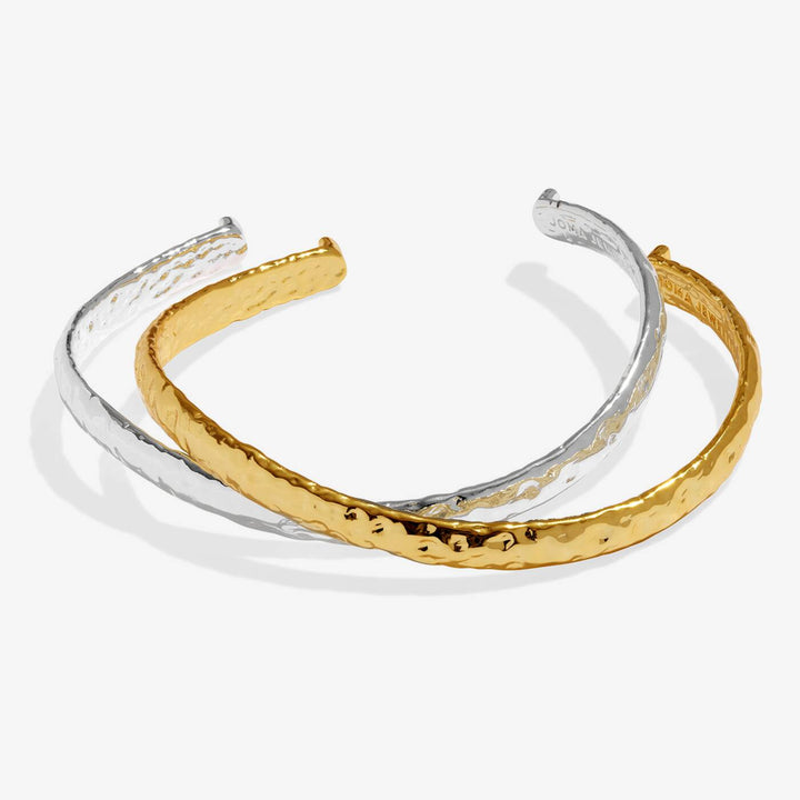 Joma Jewellery Bracelet Bar Hammered Bangle Set Silver & Gold Plated Set Of 2 Bangles