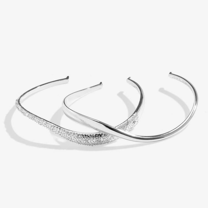 Joma Jewellery Bracelet Bar Wavy Pave Bangle Set Silver Plated Set Of 2 Bangles