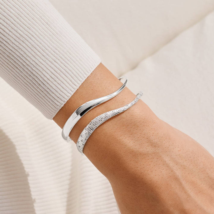 Joma Jewellery Bracelet Bar Wavy Pave Bangle Set Silver Plated Set Of 2 Bangles
