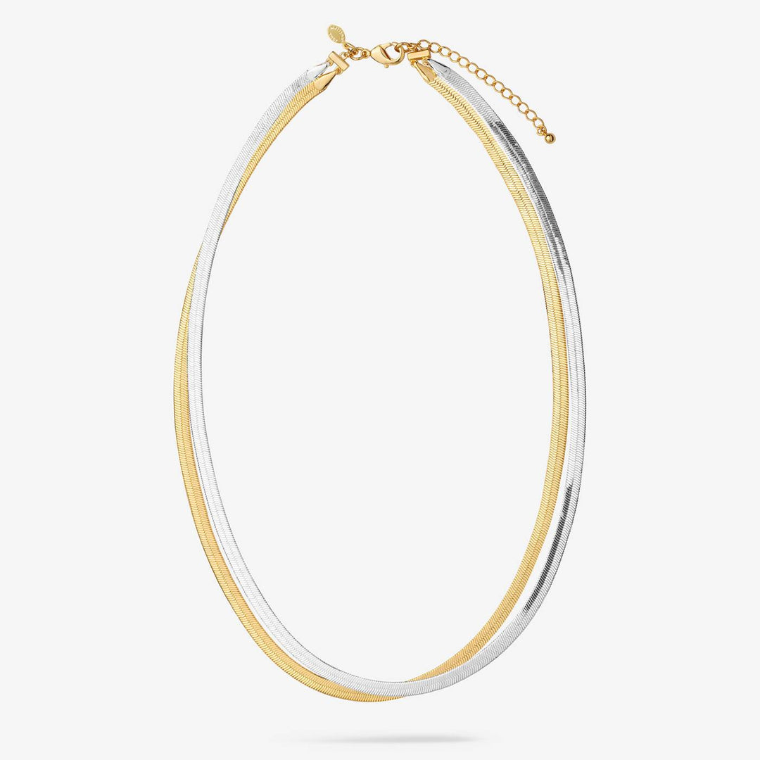 Joma Jewellery Classic Collection Double Layered Snake Chain Silver & Gold Plated Necklace