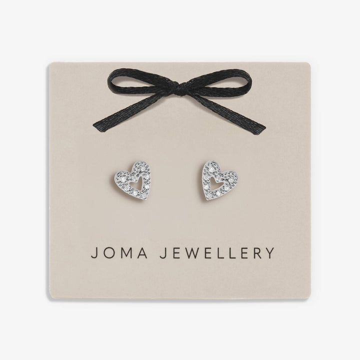 Joma Jewellery Classic Collection Pave Offset Heart Silver Plated Stud Earrings
