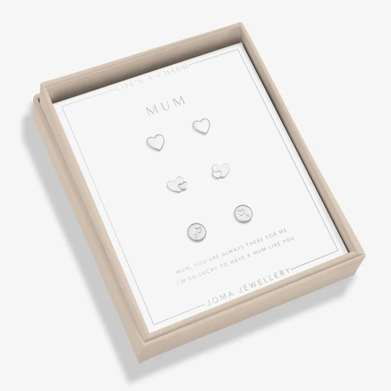Joma Jewellery Life's A Charm Mum Silver Plated 3 Pairs Of Earrings