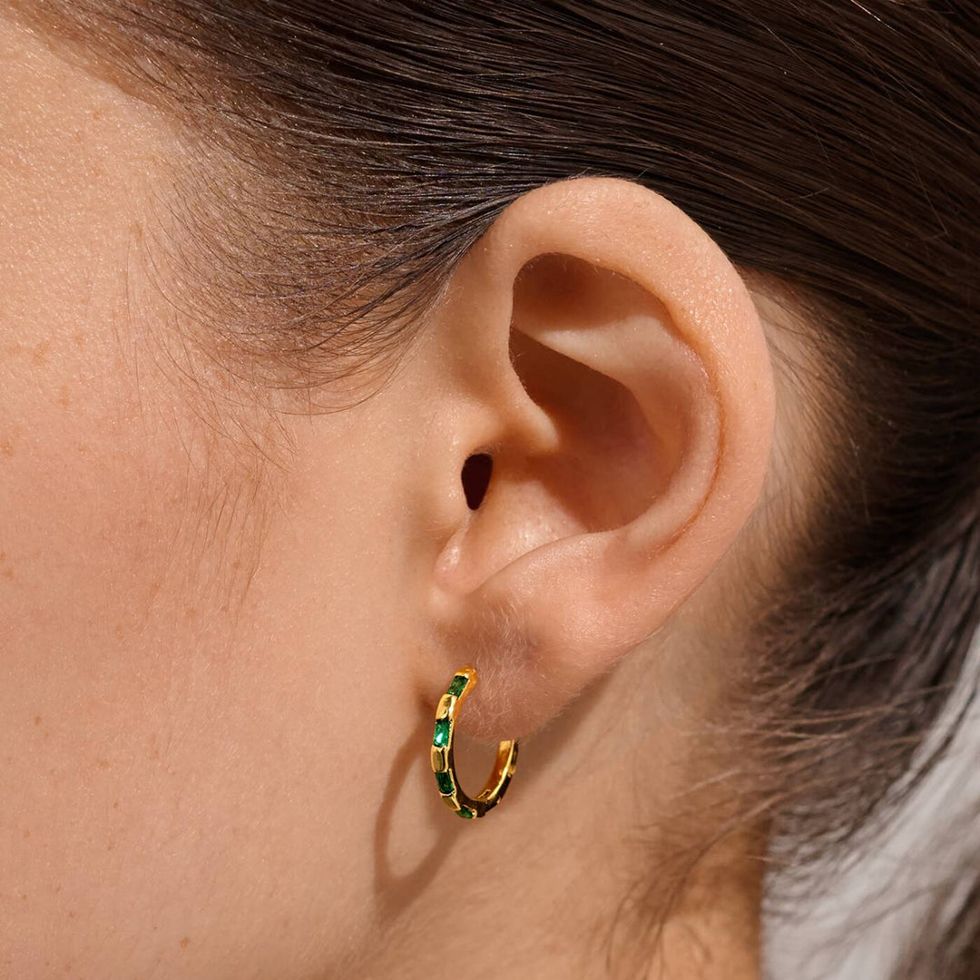 Joma Jewellery Loved By You Green CZ Gold Plated Hoop Earrings