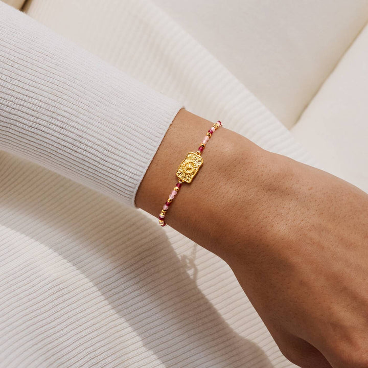 Joma Jewellery Loved By You Rose Quartz And Garnet Beaded Gold Plated Bracelet
