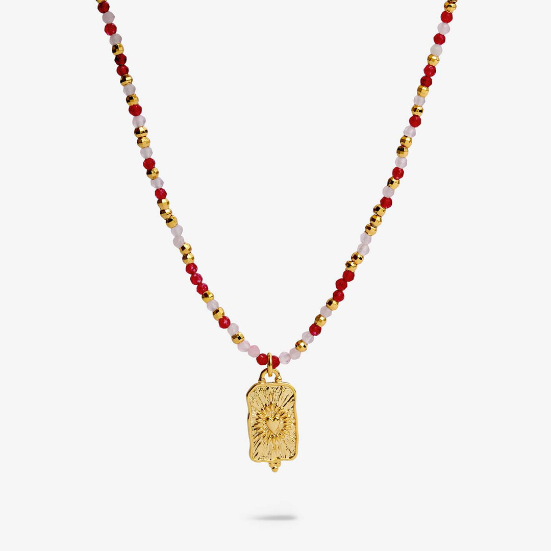 Joma Jewellery Loved By You Rose Quartz And Garnet Beaded Gold Plated Necklace