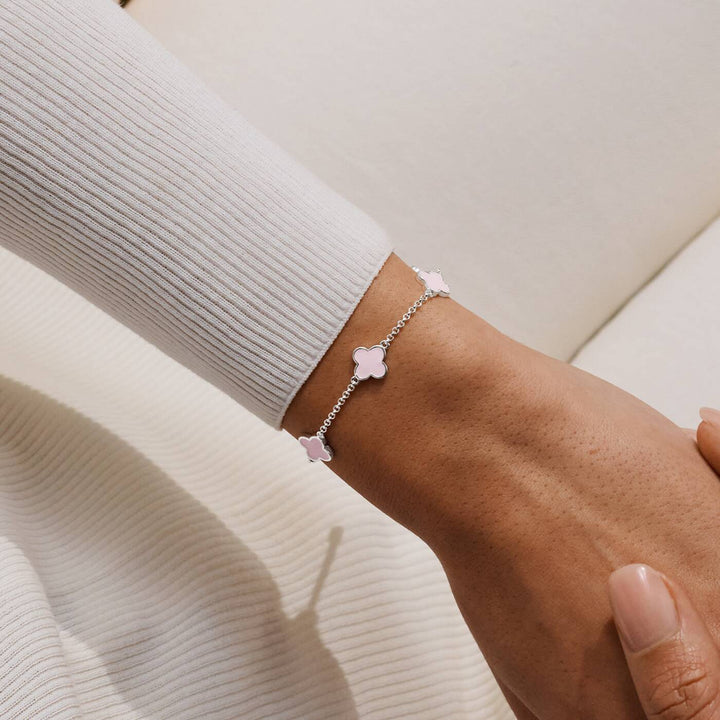 Joma Jewellery Signature Clover Collection Pink Clover Silver Plated Bracelet
