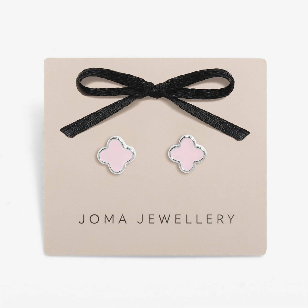 Joma Jewellery Signature Clover Collection Pink Clover Silver Plated Stud Earrings