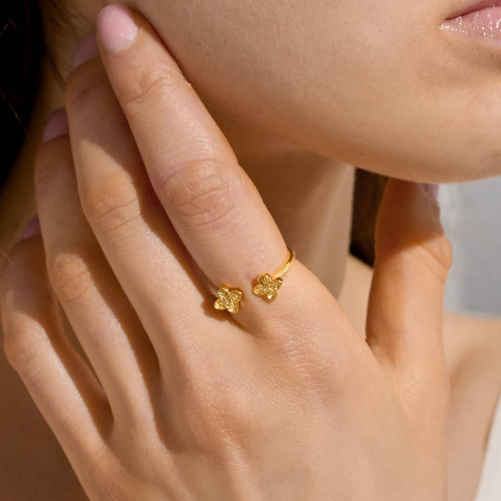 Joma Jewellery Signature Clover Collection Textured Clover Gold Plated Ring