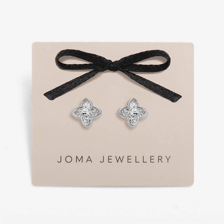 Joma Jewellery Signature Clover Collection Textured Clover Silver Plated Stud Earrings