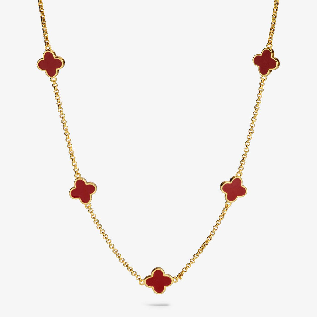 Joma Jewellery Signature Clover Collection Red Clover Gold Plated Necklace