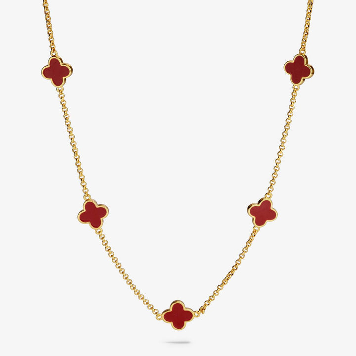 Joma Jewellery Signature Clover Collection Red Clover Gold Plated Necklace