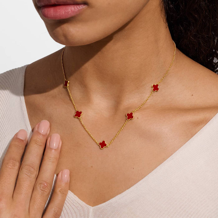 Joma Jewellery Signature Clover Collection Red Clover Gold Plated Necklace