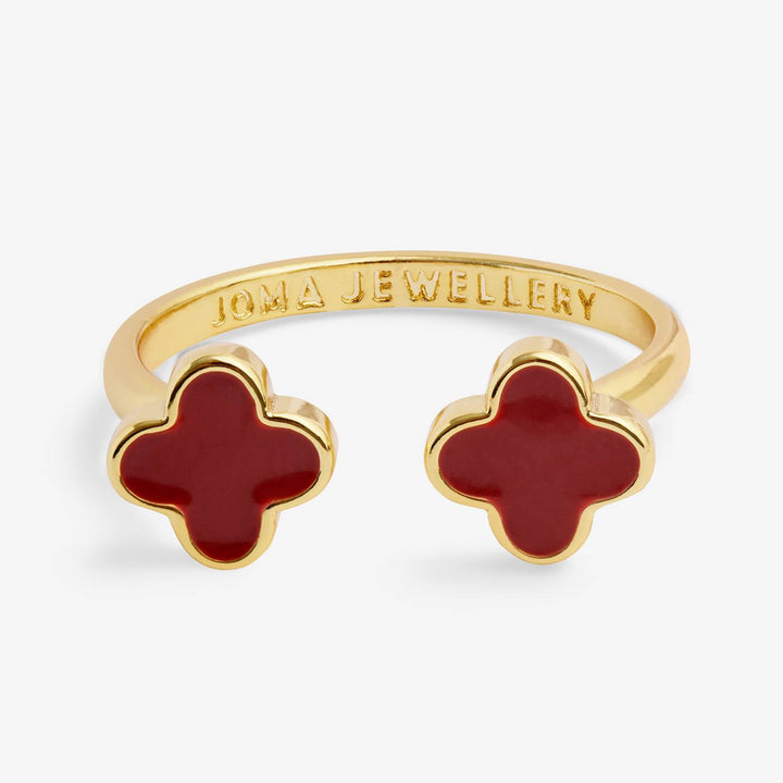 Joma Jewellery Signature Clover Collection Red Clover Gold Plated Ring