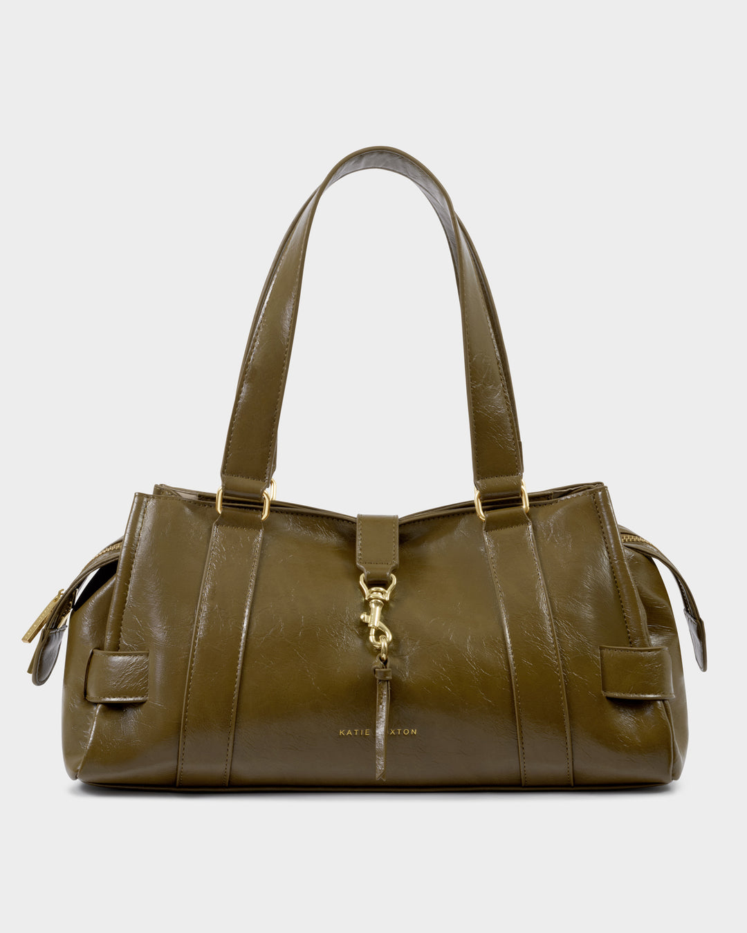 Katie Loxton Billie Shoulder Bag Deep Olive Patent Crackle