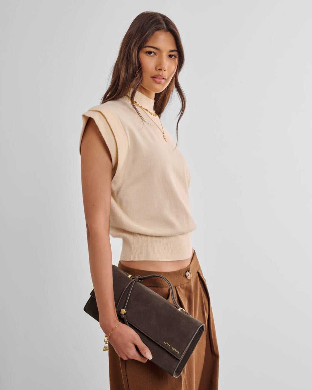 Katie Loxton Alma Clutch Bitter Chocolate Suedette