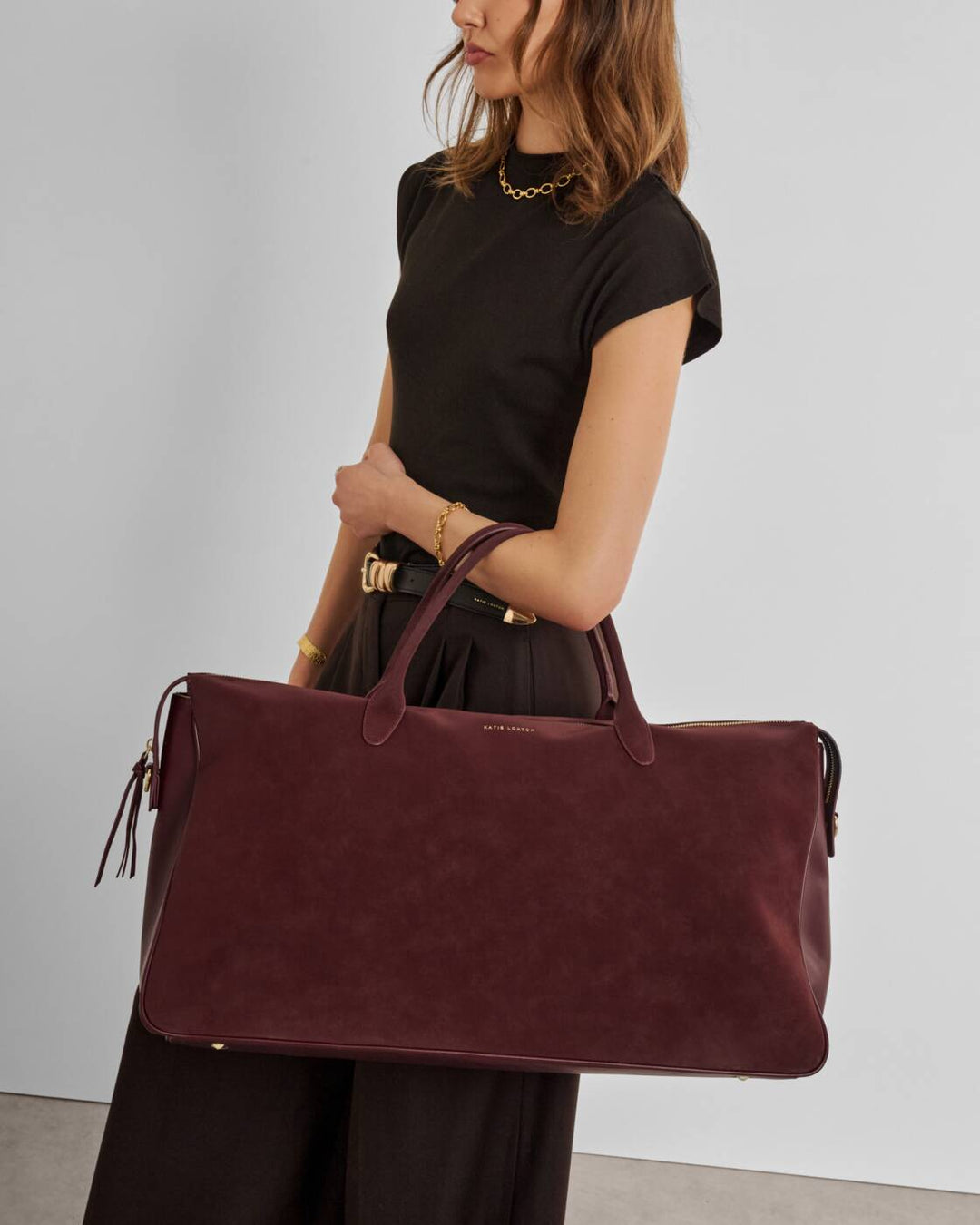 Katie Loxton Ascot Suedette Weekend Bag And Pouch Organiser Cherry Suedette