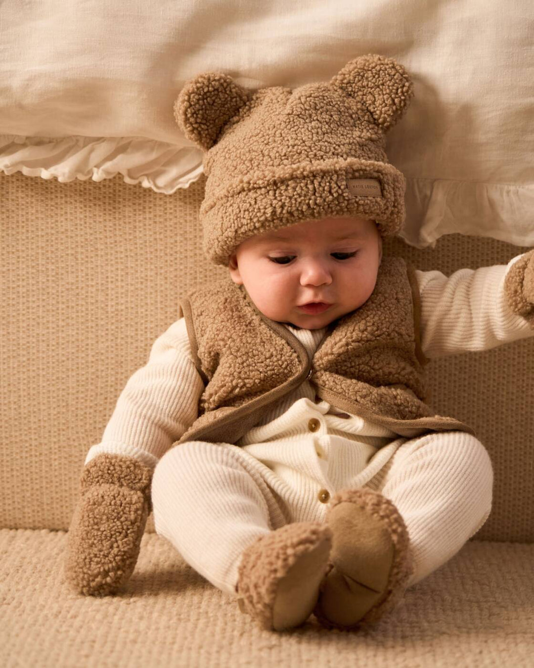 Katie Loxton Baby Borg Hat And Mittens Tan