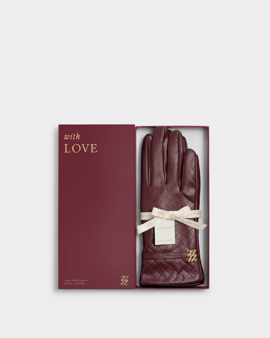 Katie Loxton Boxed Faux Leather Gloves Cherry Woven