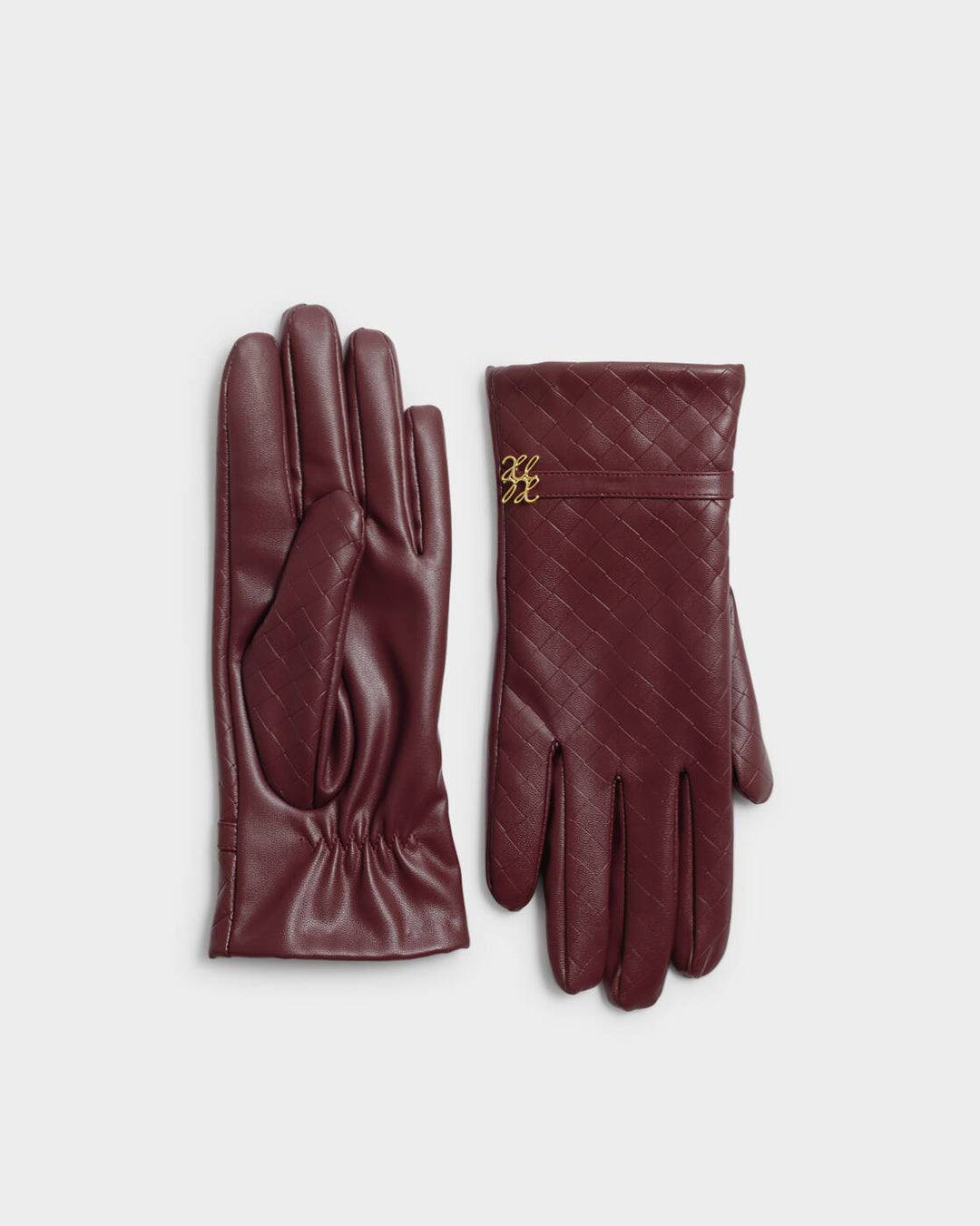 Katie Loxton Boxed Faux Leather Gloves Cherry Woven