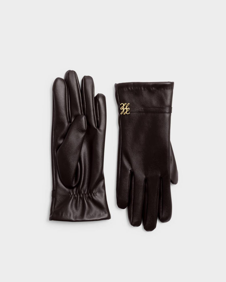 Katie Loxton Boxed Faux Leather Gloves Chocolate