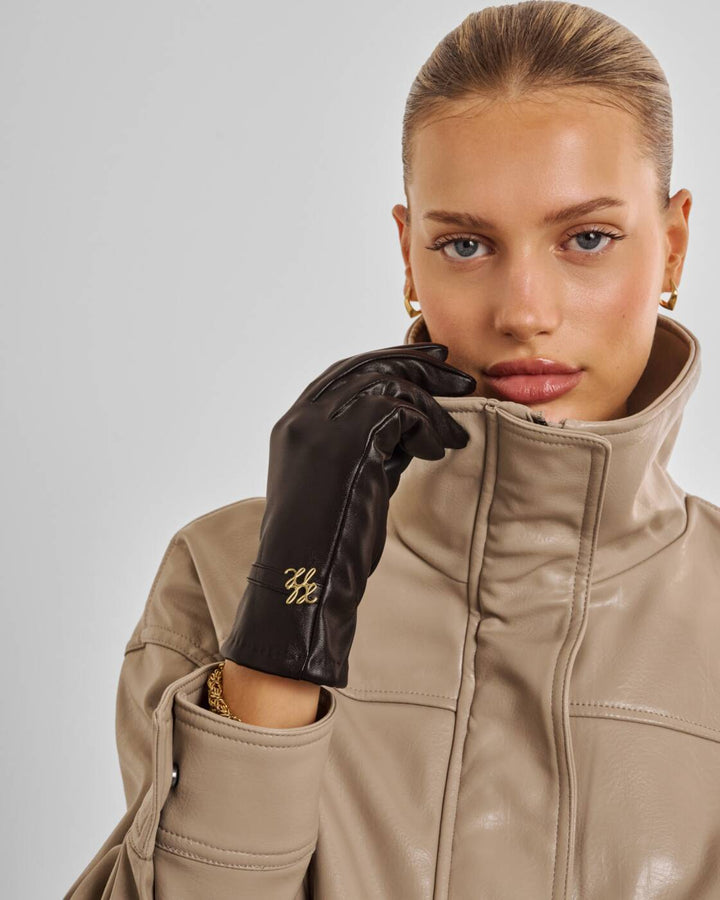 Katie Loxton Boxed Faux Leather Gloves Chocolate