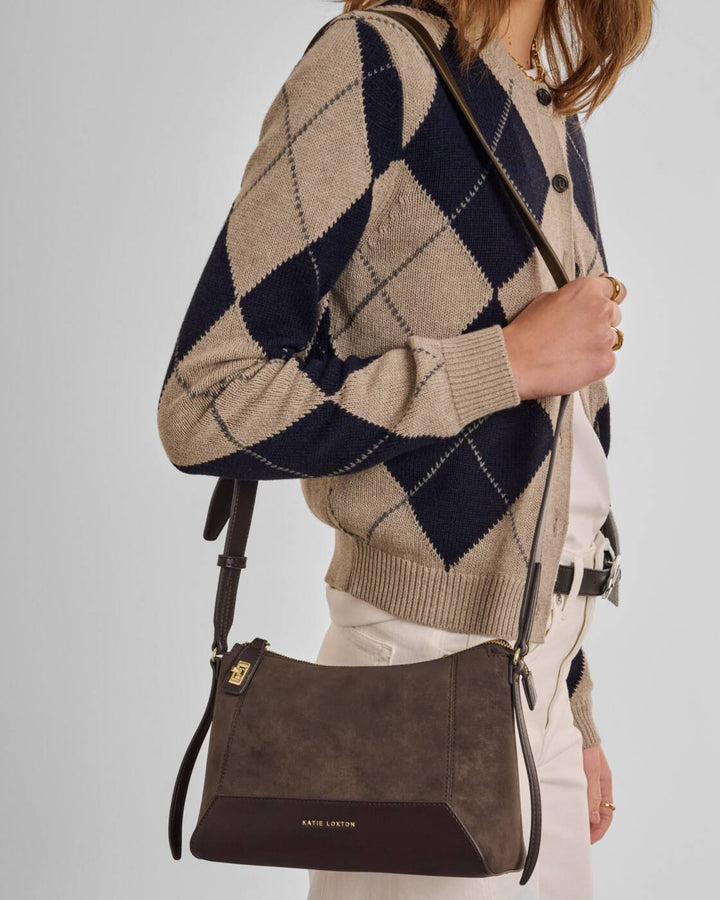 Katie Loxton Charlbury Crossbody Bag Bitter Chocolate Suedette Bitter Chocolate