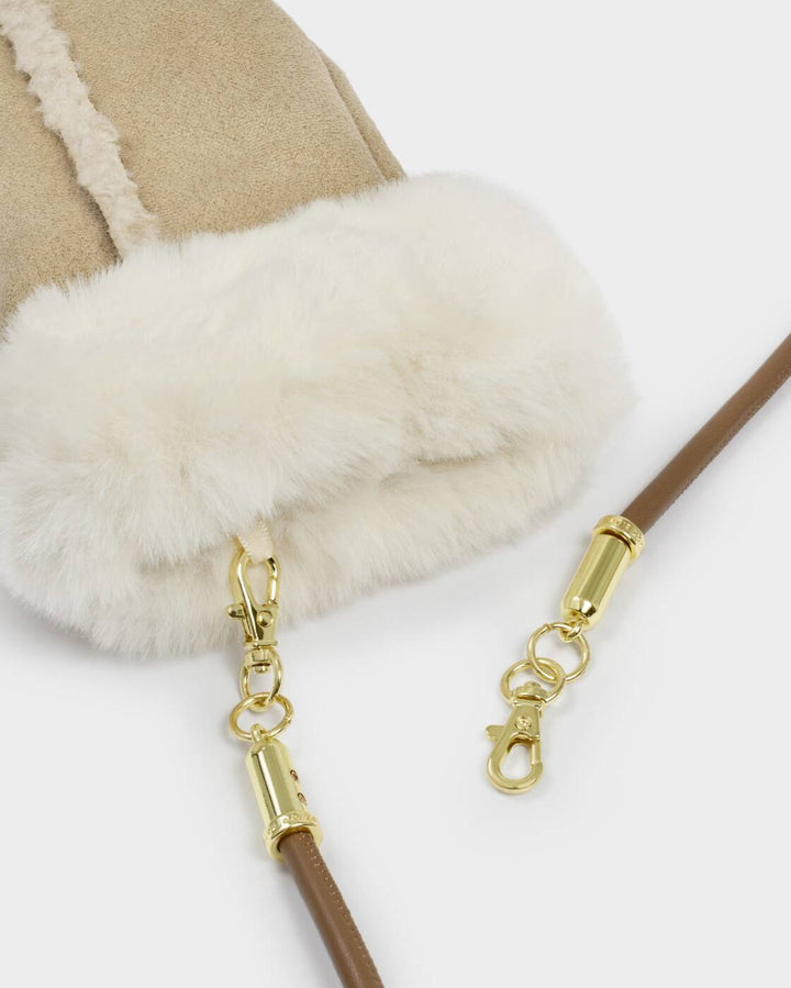 Katie Loxton Faux Suede Mittens Taupe Cream