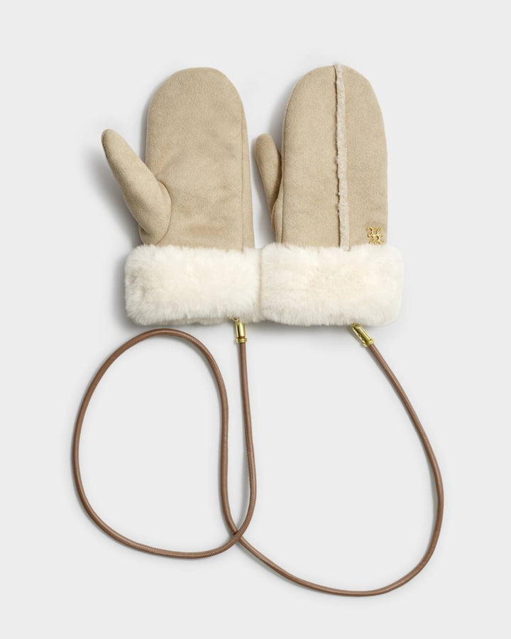 Katie Loxton Faux Suede Mittens Taupe Cream