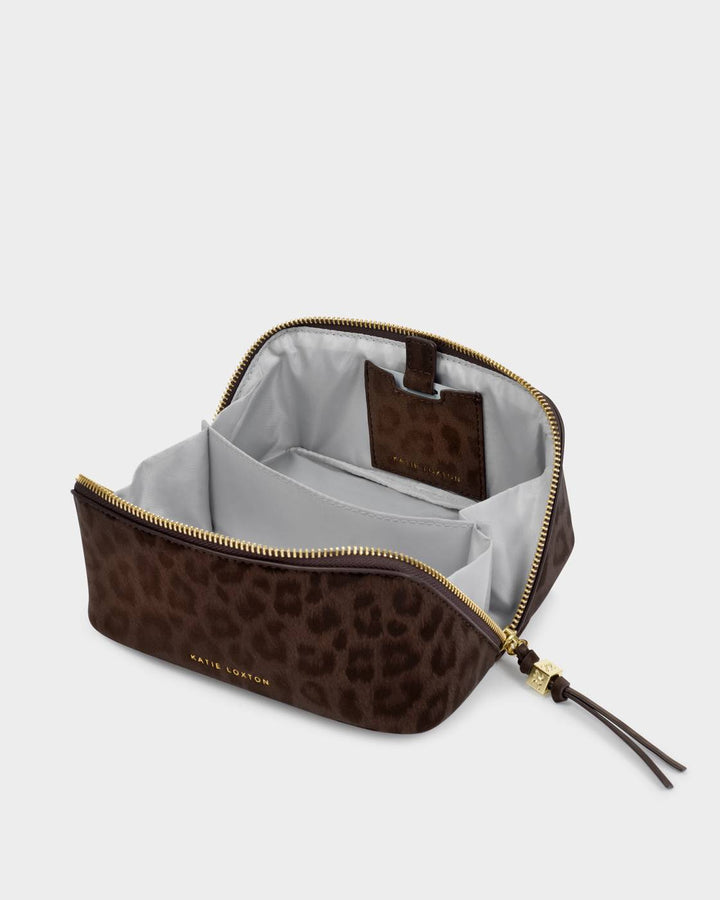 Katie Loxton Fold-Out Mirror Make Up Bag Chocolate Leopard