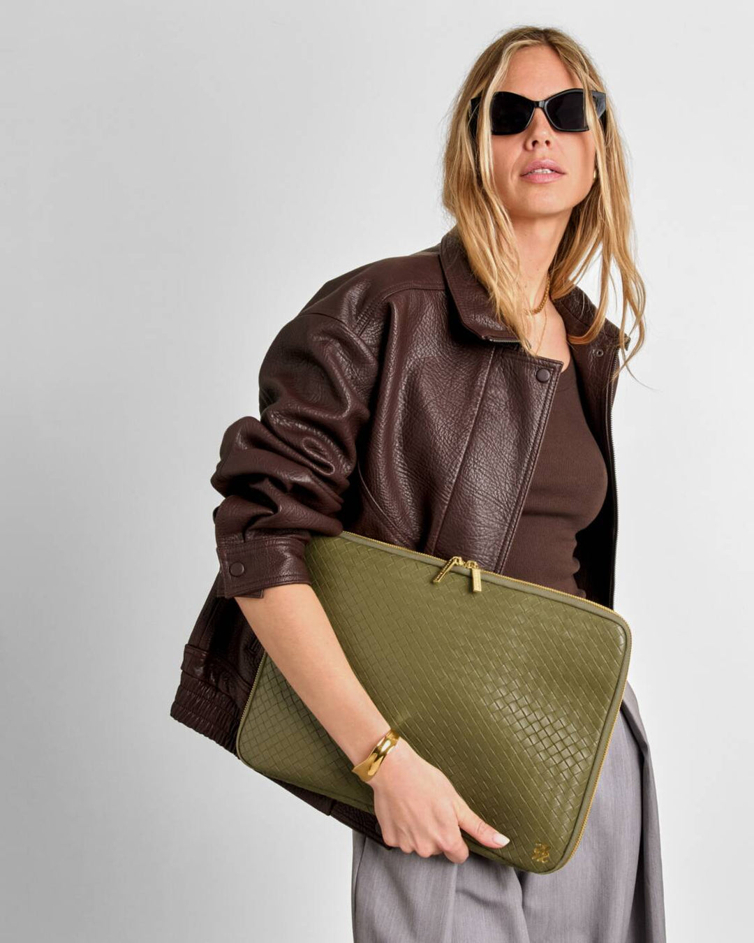 Katie Loxton Folio Laptop Case Olive Woven
