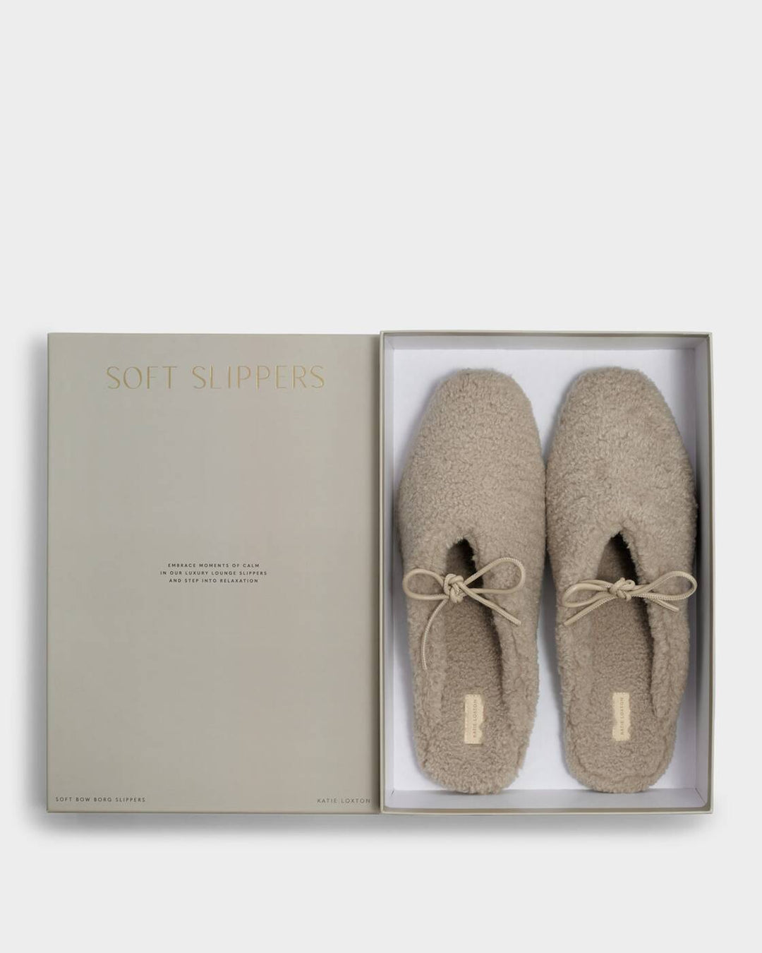 Katie Loxton Gift Boxed Borg Slippers Taupe Small