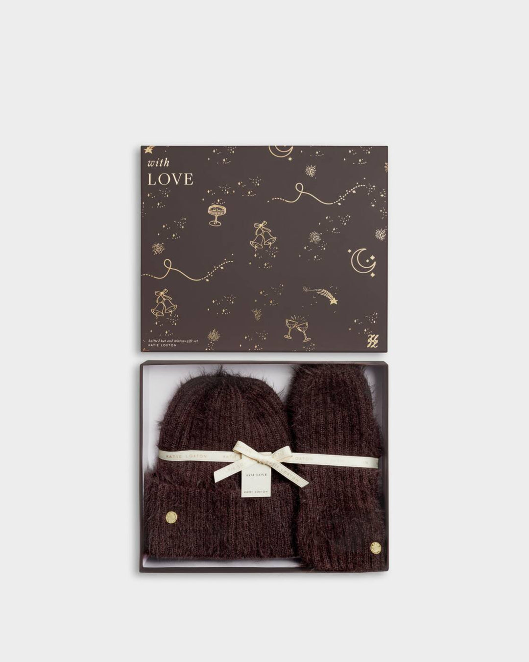 Katie Loxton Gift Boxed Hat And Mitten Set Chocolate