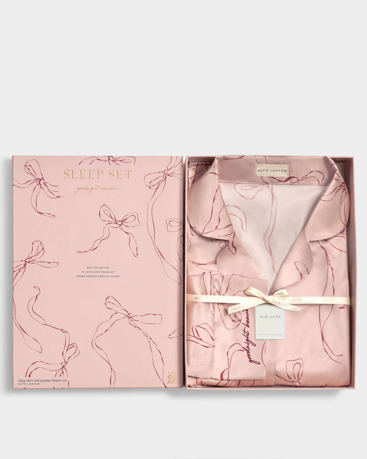Katie Loxton Gift Boxed Pyjama Set Pink Cherry Bow Print Small
