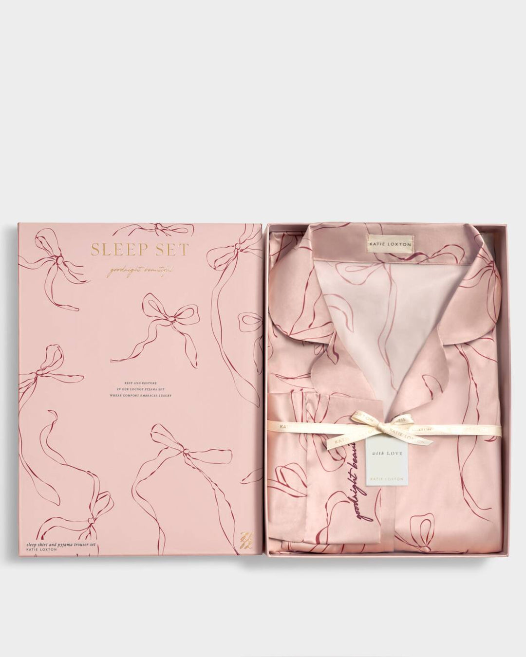 Katie Loxton Gift Boxed Pyjama Set Pink Cherry Bow Print Medium