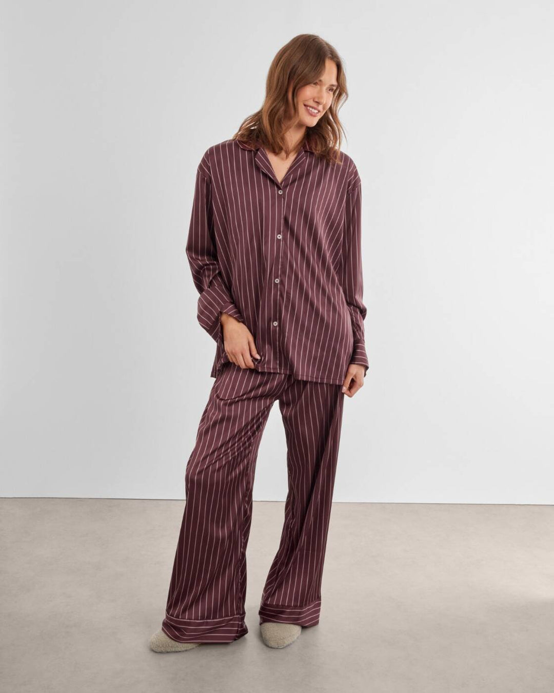 Katie Loxton Gift Boxed Pyjama Set Chocolate Off White Stripe Print Medium