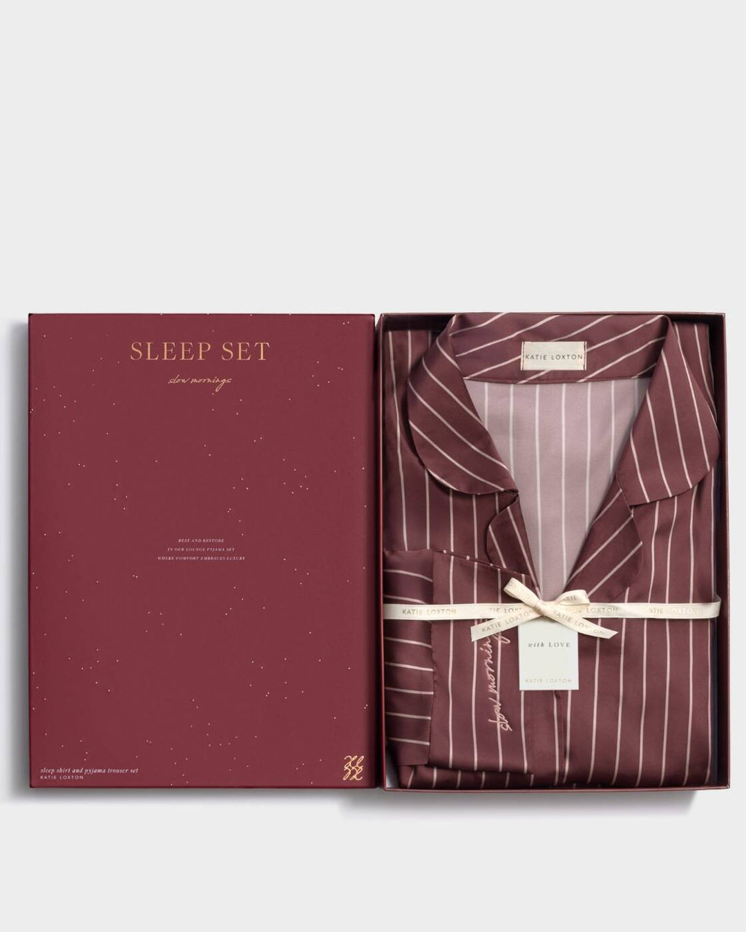 Katie Loxton Gift Boxed Pyjama Set Chocolate Off White Stripe Print Medium