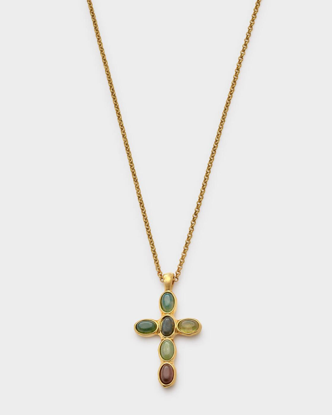 Katie Loxton Green Agate Cross Necklace Gold Coated