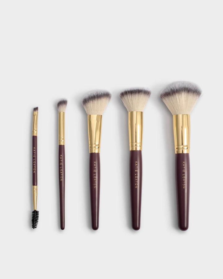 Katie Loxton Make Up Brush Set Patent Crackle Cherry