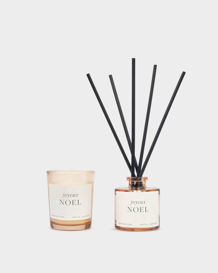 Katie Loxton Mini Votive And Mini Reed Diffuser Gift Set Joyeux Noel Frosted Pine And Cedarwood