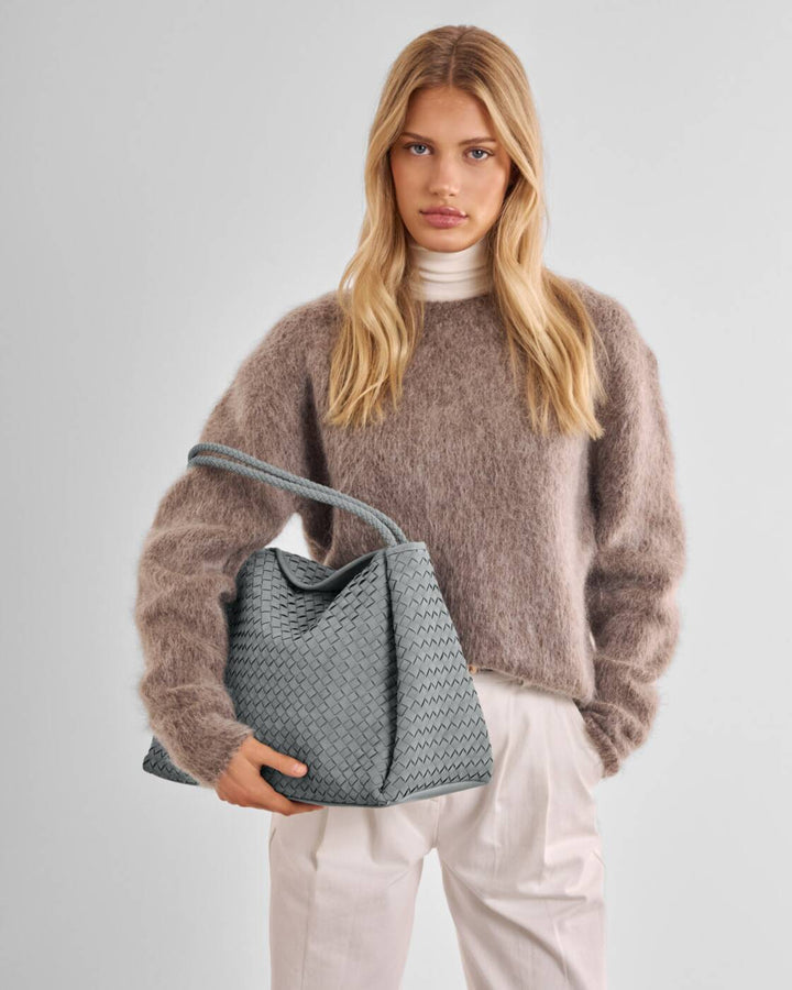 Katie Loxton Nova Hand Woven Large Shoulder Bag Fossil Grey Suedette