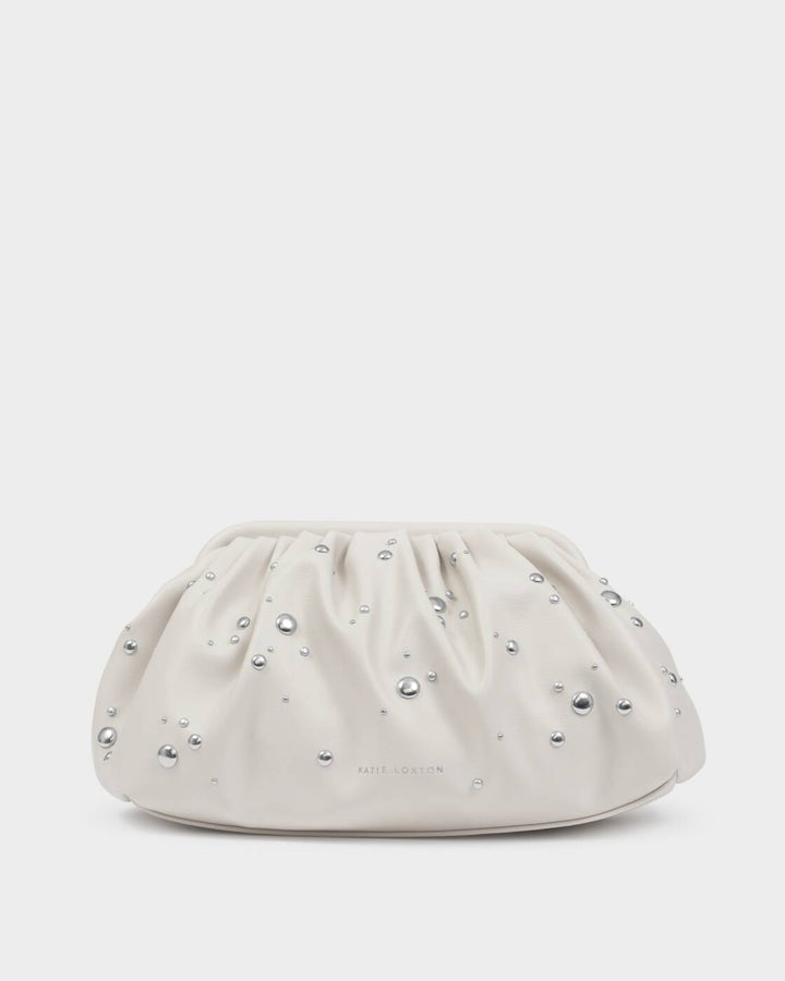 Katie Loxton Paloma Studded Clutch Off White Silver Studded