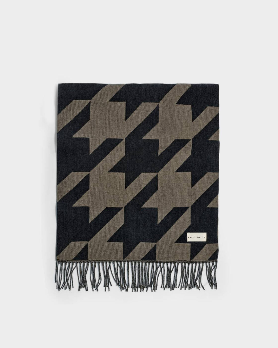 Katie Loxton Printed Blanket Scarf Houndstooth Taupe Black