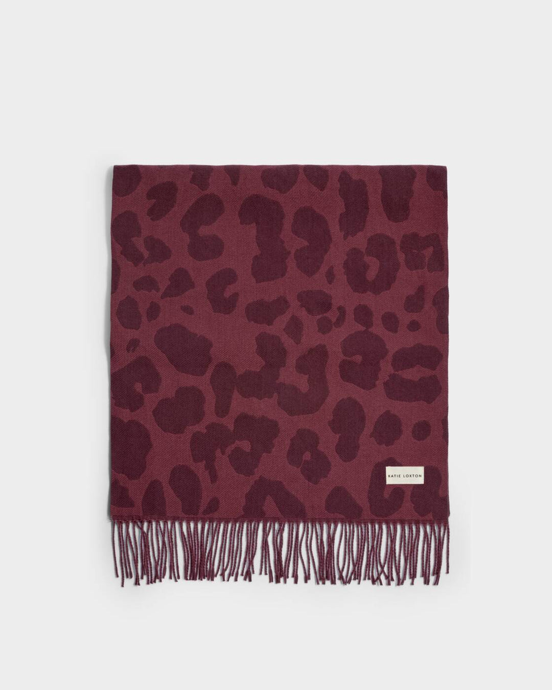 Katie Loxton Printed Blanket Scarf Leopard Mauve Cherry